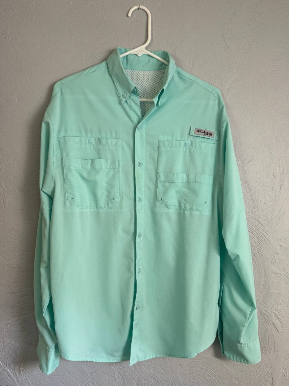 COLUMBIA Shirt Long sleeve Turquoise Omni Shade Sun block Unisex, Size Men’s M